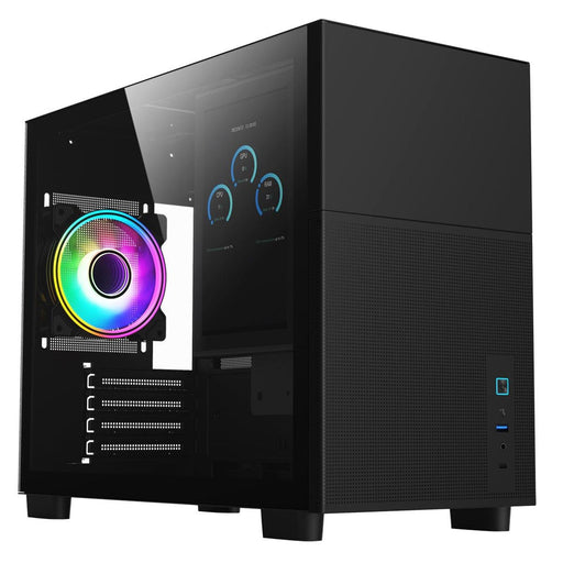 CiT Pro Jupiter Black Micro-ATX PC Gaming Case with 8 Inch LCD Screen 1 x 120mm Infinity Fan Included, USB-C, Tempered Glass Side Panel.-Cases-Gigante Computers