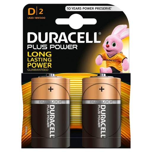 Duracell Plus Power Alkaline Pack of 2 D Batteries-Batteries Power Banks-Gigante Computers