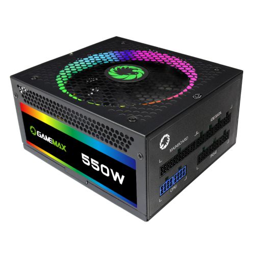 GameMax 550W RGB PSU, Fully Modular, 14cm ARGB Fan, 80+ Gold, RGB Controller (Various Modes), Power Lead Not Included-Power Supplies-Gigante Computers