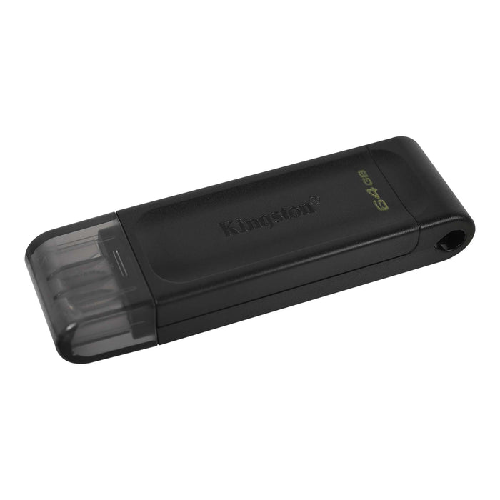 Kingston DT70/64GB DataTraveler 64GB USB Flash Drive, USB 3.2, USB-C, Gen1, 80MB/s, Cap Design, Black, Retail.-USB Memory-Gigante Computers