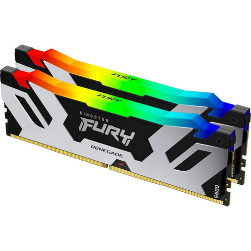 Kingston Fury Renegade RGB 64GB Kit (2 x 32GB), DDR5, 6400MHz, CL32, 1.4V, ECC, XMP 3.0, PMIC, DIMM Memory, Black/Silver-Memory - Desktop-Gigante Computers