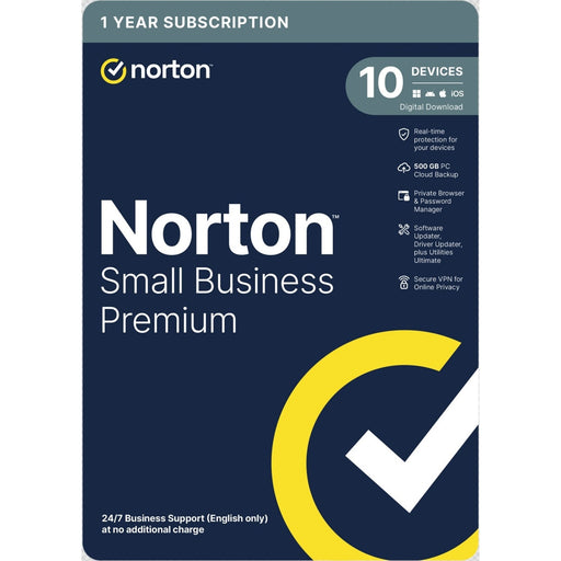 Norton Small Business Premium, Antivirus Software, 10 Devices, 1-year Subscription, Includes 500GB of Cloud Storage, Dark Web Monitoring, Private Browser, 24/7 Business Support, VPN and Driver Updater, Activation Code by email - ESD-Software-Gigante Computers