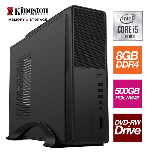 Small Form Factor - Intel i5 10400 6 Core 12 Thread 2.90GHz (4.30GHz Boost), 8GB Kingston RAM, 500GB Kingston NVMe M.2 - DVDRW, Wi-Fi, FREE Keyboard & Mouse - Small Foot Print for Home or Office Use - Pre-Built PC-System Builds-Gigante Computers