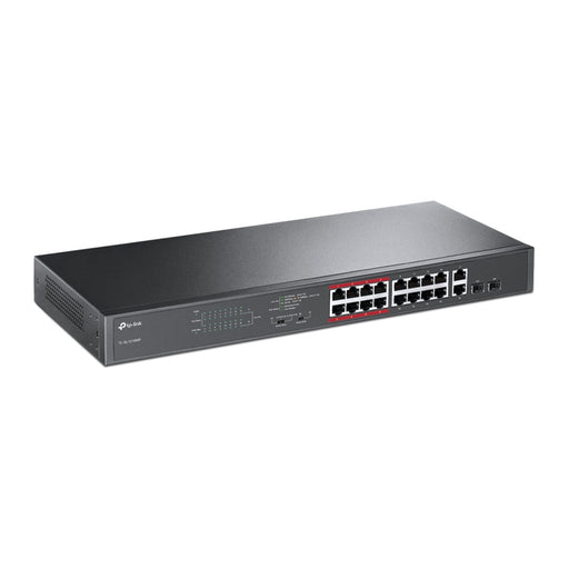 TP-LINK (TL-SL1218MP) 16-Port 10/100Mbps + 2-Port GB Unmanaged PoE Switch, 2 combo GB SFP Slots, 16-Port PoE-Switches-Gigante Computers