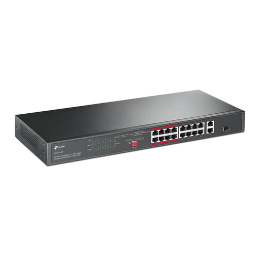 TP-LINK (TL-SL1218P) 16-Port 10/100Mbps + 2-Port GB Unmanaged Rackmount PoE+ Switch, Combo GB SFP Slot, 16-Port PoE+-Switches-Gigante Computers