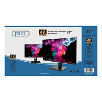 piXL PX27UDH4K 27 Inch Frameless IPS Monitor, 4K, LED Widescreen, 5ms Response Time, 60Hz Refresh, HDMI, Display Port, 2x USB-A+, USB-B+, USB-C 16.7 Million Colour Support, VESA Mount, Black Finish-Monitors-Gigante Computers