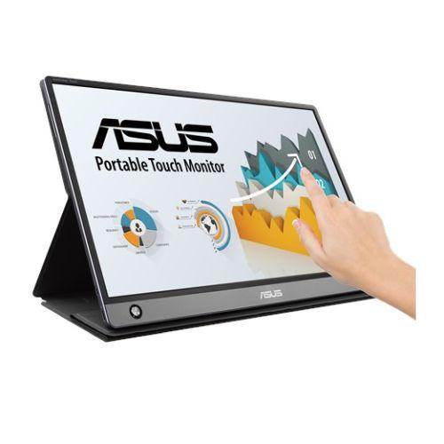 Asus 15.6" Portable IPS Touchscreen Monitor (ZenScreen MB16AMT), 1920 x 1080, USB-C/micro-HDMI, 7800mAh Battery, Auto-rotatable, Hybrid Signal, Smart Case Stand-Monitors-Gigante Computers