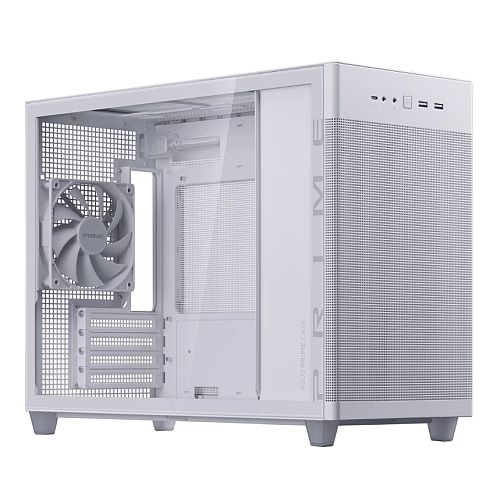Asus Prime AP201 Gaming Case w/ Tempered Glass Window, Micro ATX, USB-C, Tool-free Panels, 338mm GPU & 360mm Radiator Support, White-Cases-Gigante Computers