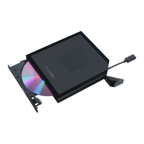 Asus (ZenDrive V1M) External Slimline DVD Re-Writer w/ Built-in Cable, USB-C, 8x, Encryption, M-Disc Support, Nero BackItUp, Black-Optical Drives-Gigante Computers