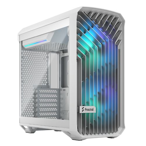 Fractal Design Torrent Compact (White TG RGB) Gaming Case w/ Clear Glass Window, E-ATX, 2 RGB Fans, Fan Hub, RGB Strip on PSU Shroud, Front Grille, USB-C-Cases-Gigante Computers
