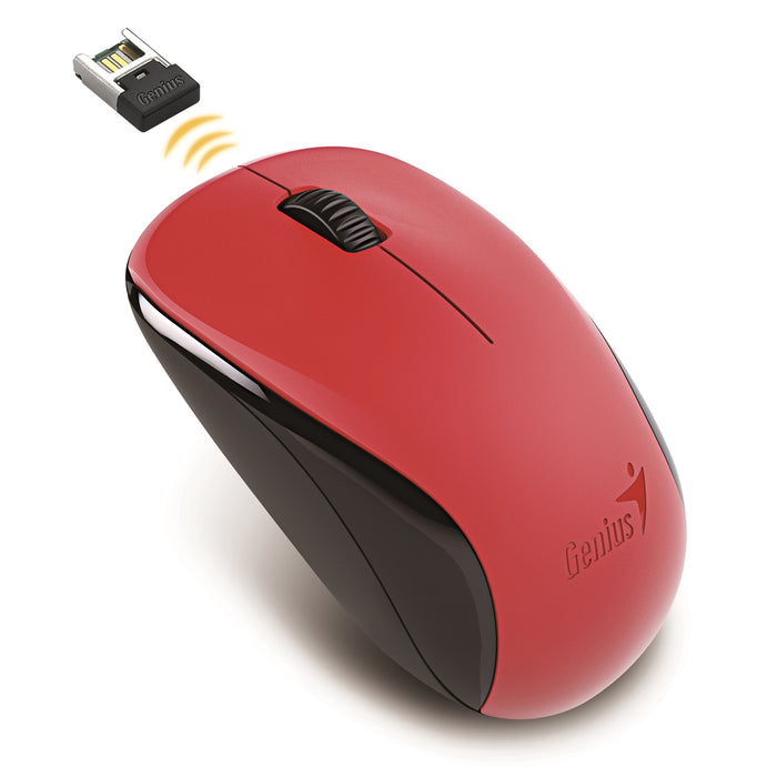 Genius NX-7000 Wireless Mouse, 2.4 GHz with USB Pico Receiver, Adjustable DPI levels up to 1200 DPI, 3 Button with Scroll Wheel, Ambidextrous Design, Red