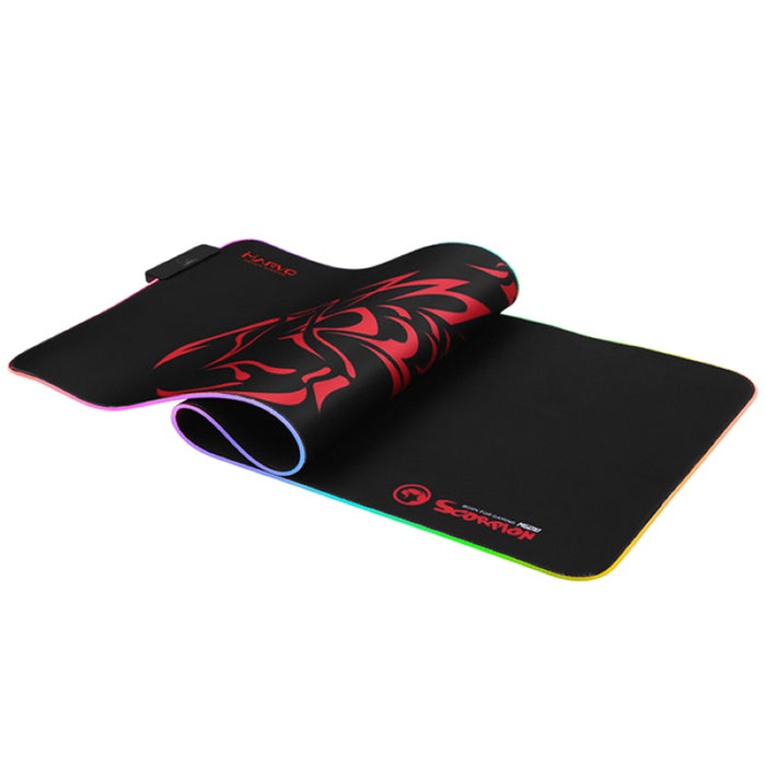 Marvo MG010 Gaming Mouse Pad, 7 colour LED with 3 RGB Effects, XL 800x310x4mm, USB Connection, Soft Microfiber Surface for speed and control with Non-Slip Rubber Base and Stitched Edges, Black