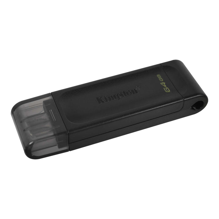 Kingston DT70/64GB DataTraveler 64GB USB Flash Drive, USB 3.2,  USB-C, Gen1, 80MB/s, Cap Design, Black, Retail.