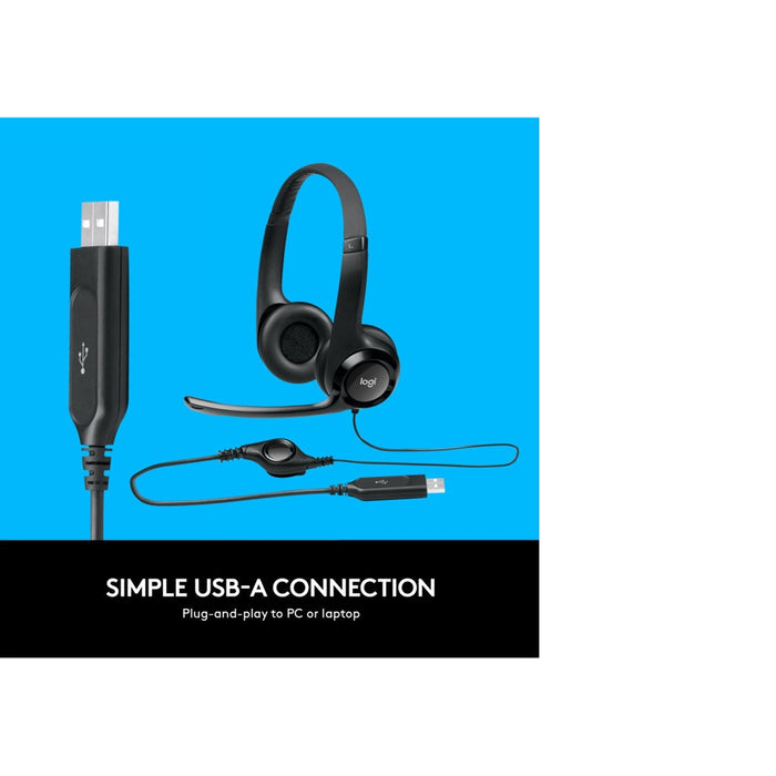 Logitech H390 USB Headset with Boom Microphone, In-line Controls,  Enhanced Digital Audio, Padded Headband & Earcups,