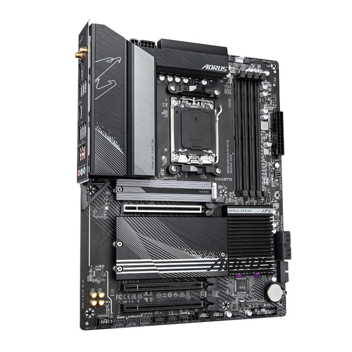 Gigabyte B650 AORUS ELITE AX V2 AMD AM5 Socket Motherboard, ATX, 4x DDR5 Slots, 3x M.2 Sockets, 1x USB-C Port, Fitted I/O Shield, Wi-Fi 6E, 1x Display Port 1.4 / 1x HDMI Ports