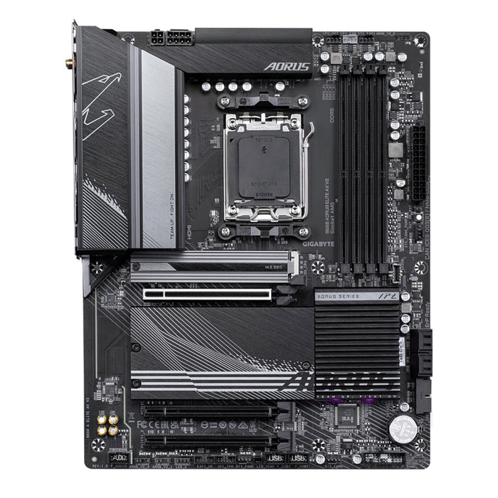 Gigabyte B650 AORUS ELITE AX V2 AMD AM5 Socket Motherboard, ATX, 4x DDR5 Slots, 3x M.2 Sockets, 1x USB-C Port, Fitted I/O Shield, Wi-Fi 6E, 1x Display Port 1.4 / 1x HDMI Ports