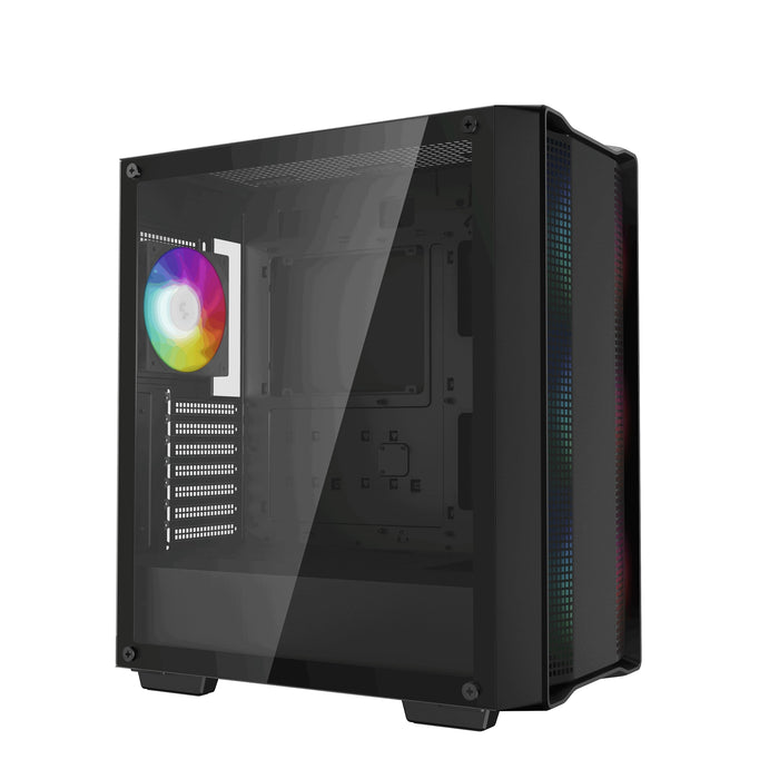 DeepCool CC560 ARGB Case, Gaming, Black, Mid Tower, 1 x USB 3.0 / 1 x USB 2.0, Tempered Glass Side Window Panel, Abundant Airflow Performance, Addressable RGB LED Fans, ATX, Micro ATX, Mini-ITX