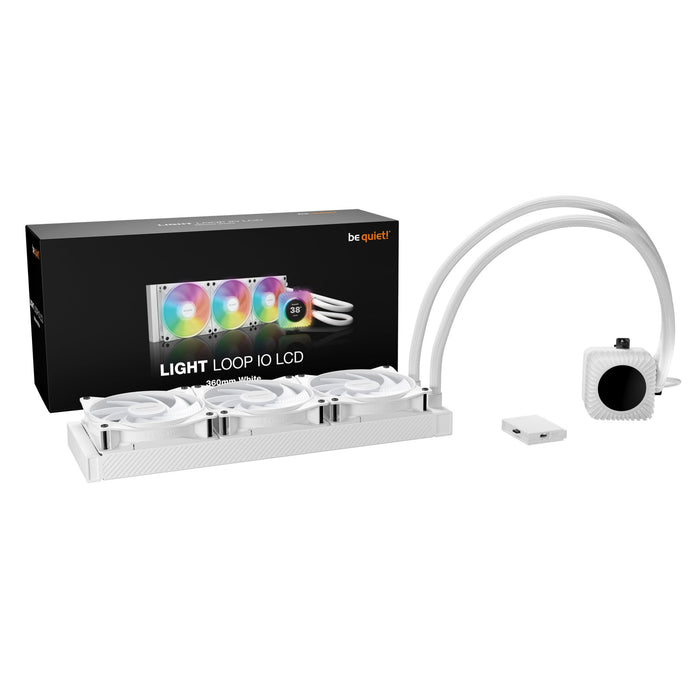 be quiet! Light Loop IO LCD 360mm White AIO CPU Liquid Cooler, IPS Display, ARGB, 3x Light Wings LX 120mm PWM Fans and IO Controller