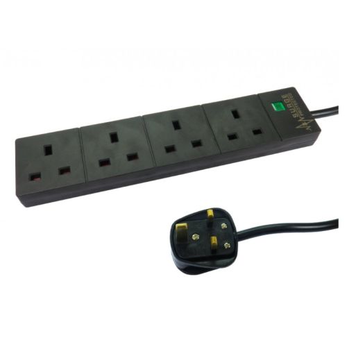 2m 4 Gang Surge Protected LED Indicator UK Mains Extension - Black-Power / Fans / PCIe-Gigante Computers