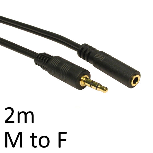 3.5mm (M) Stereo Plug to 3.5mm (F) Stereo Socket 2m Black OEM Cable-Audio Visual-Gigante Computers