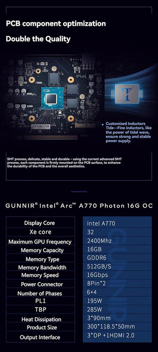 Gunnir Intel Arc A770 Photon Graphics Card 16GB OC HDMI 3 DP Overclocked  - Refurbished