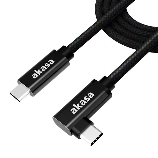 AKASA AK-CBUB66-20BK Data Cable. Right-Angled USB 3.2 Gen 2x2 Type-C (M) to USB 3.2 Gen 2x2 Type-C (M), 2m, Black, SuperSpeed USB up to 20Gbps Data, Fast Charging 100W Power Delivery, Supports DisplayPort Alternate Mode for 4K@60Hz UHD Video Function-Cables-Gigante Computers