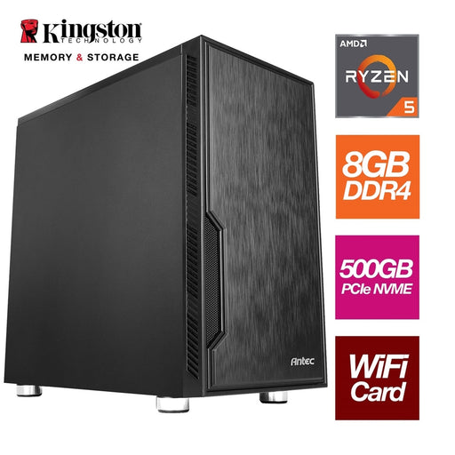 AMD Ryzen 5 4600G 6 Core 12 Threads 3.70GHz (4.20GHz Boost) 8GB Kingston DDR4 RAM, 500GB Kingston NVMe, with Wi-Fi Card - Stylish Black Antec Case - Pre-Built System-System Builds-Gigante Computers