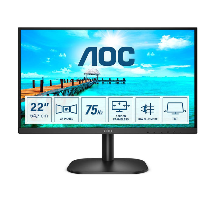 AOC 22B2H/EU 21.5 Inch Frameless Monitor, Full HD, Widescreen, VGA, HDMI, 4ms, 75Hz, VESA, Tilt-Monitors-Gigante Computers