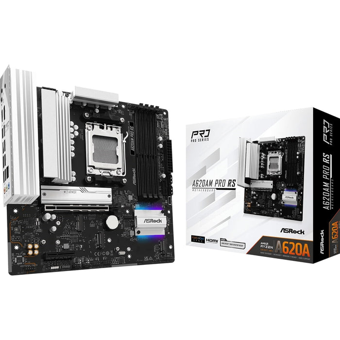 ASRock A620AM PRO RS AMD Socket AM5 Motherboard, 4 x DDR5 DIMM Slots, 1 x M.2 Socket (Key E), 2 x USB 3.2 Type-C, 2.5G LAN, 1 x HDMI Port/ 1 x Display Port-Motherboards-Gigante Computers