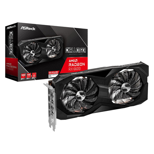 ASRock AMD Radeon RX 6600 Challenger D 8GB Graphics Card, GDDR6, 3x DisplayPort, 1x HDMI, Dual Axial Fan, Ultra-Fit Heatpipe, Metal Backplate, 0dB Silent Cooling-Gigante Computers