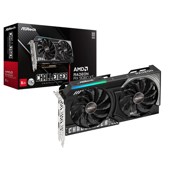 ASRock AMD Radeon RX 9060 XT Challenger OC 8GB GDDR6 Graphics Card, 2048 Streams, 3290MHz Boost Clock, Dual Fan, 2x DisplayPorts / 1x HDMI Port-Graphics Cards-Gigante Computers