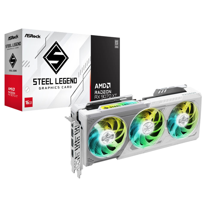 ASRock AMD Radeon RX 9070 XT Steel Legend 16GB GDDR6 Graphics Card, 4096 Streams, 2970MHz Boost Clock, Triple Fan, 3x DisplayPorts / 1x HDMI Port-Graphics Cards-Gigante Computers