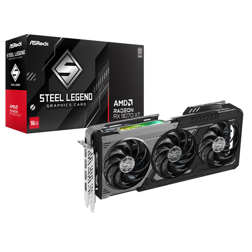 ASRock AMD Radeon RX 9070 XT Steel Legend Dark 16GB GDDR6 Graphics Card, 4096 Streams, 2970MHz Boost Clock, Triple Fan, 3x DisplayPorts / 1x HDMI Port-Graphics Cards-Gigante Computers