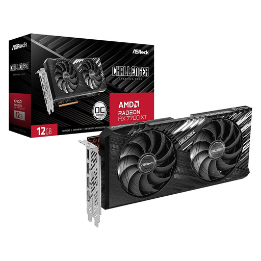 ASRock AMD Radeon RX7700 XT Challenger 12GB OC Graphics Card, GDDR6, 3x DisplayPort, 1x HDMI, Dual Fan, Ultra-Fit Heatpipe, Metal Backplate, 0dB Silent Cooling-Graphics Cards-Gigante Computers
