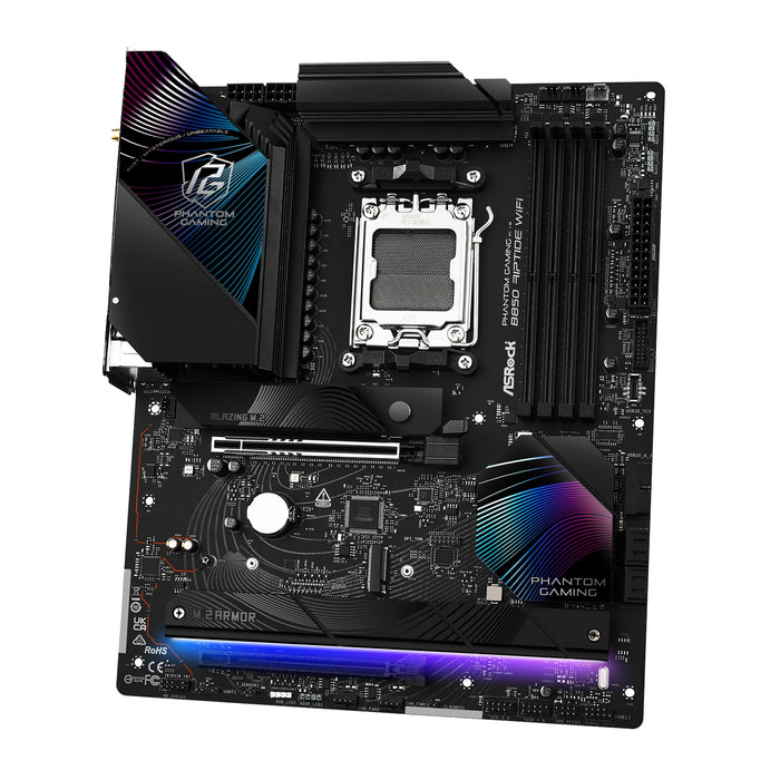 ASRock B850 Riptide WiFi PHANTOM GAMING AMD AM5 Socket Motherboard, ATX, 4x DDR5 Slots, 4x M.2 Sockets, 3x USB-C Port, Fitted I/O Shield, 2.5GbE LAN, Wi-Fi 7, 1x HDMI Port-Motherboards-Gigante Computers