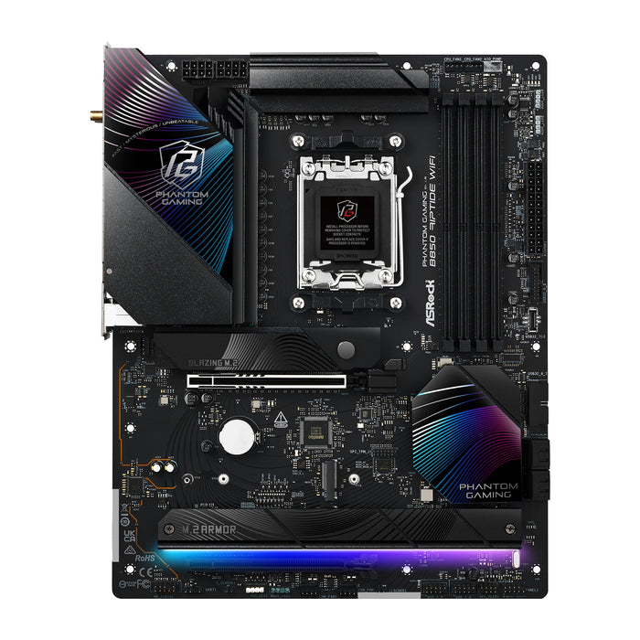 ASRock B850 Riptide WiFi PHANTOM GAMING AMD AM5 Socket Motherboard, ATX, 4x DDR5 Slots, 4x M.2 Sockets, 3x USB-C Port, Fitted I/O Shield, 2.5GbE LAN, Wi-Fi 7, 1x HDMI Port-Motherboards-Gigante Computers