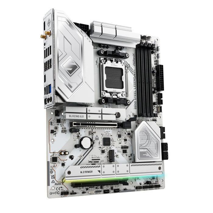 ASRock B850 Steel Legend WiFi AMD AM5 Socket Motherboard, ATX, 4x DDR5 Slots, 4x M.2 Sockets, 2x USB-C Port, Fitted I/O Shield, 2.5GbE LAN, Wi-Fi 7, 1x HDMI Port-Motherboards-Gigante Computers