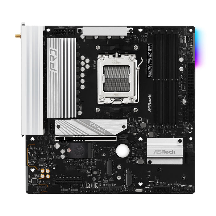 ASRock B850M Pro RS WiFi AMD AM5 Socket Motherboard, Micro-ATX, 4x DDR5 Slots, 3x M.2 Sockets, 2x USB-C Port, Fitted I/O Shield, 2.5GbE LAN, Wi-Fi 6E, 1x DisplayPort / 1x HDMI Port-Motherboards-Gigante Computers