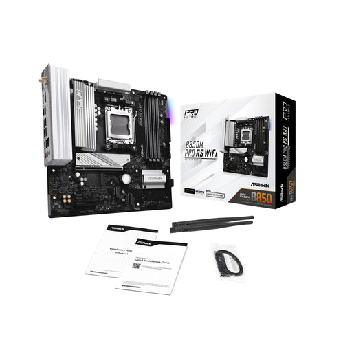 ASRock B850M Pro RS WiFi AMD AM5 Socket Motherboard, Micro-ATX, 4x DDR5 Slots, 3x M.2 Sockets, 2x USB-C Port, Fitted I/O Shield, 2.5GbE LAN, Wi-Fi 6E, 1x DisplayPort / 1x HDMI Port-Motherboards-Gigante Computers
