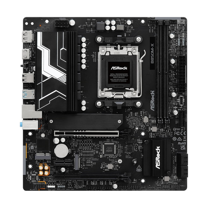 ASRock B850M-X AMD AM5 Socket Motherboard, Micro-ATX, 2x DDR5 Slots, 2x M.2 Sockets, 1x USB-C Port, 2.5GbE LAN, 1x DisplayPort / 1x HDMI Port-Motherboards-Gigante Computers