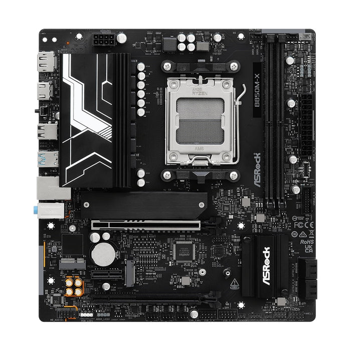 ASRock B850M-X AMD AM5 Socket Motherboard, Micro-ATX, 2x DDR5 Slots, 2x M.2 Sockets, 1x USB-C Port, 2.5GbE LAN, 1x DisplayPort / 1x HDMI Port-Motherboards-Gigante Computers