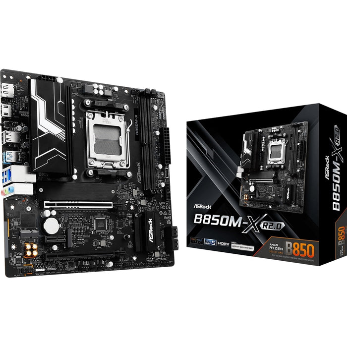 ASRock B850M-X AMD AM5 Socket Motherboard, Micro-ATX, 2x DDR5 Slots, 2x M.2 Sockets, 1x USB-C Port, 2.5GbE LAN, 1x DisplayPort / 1x HDMI Port-Motherboards-Gigante Computers
