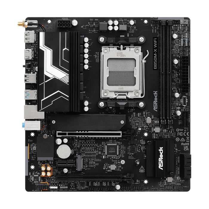 ASRock B850M-X WiFi AMD AM5 Socket Motherboard, Micro-ATX, 2x DDR5 Slots, 2x M.2 Sockets, 1x USB-C Port, 2.5GbE LAN, Wi-Fi 6E, 1x DisplayPort / 1x HDMI Port-Motherboards-Gigante Computers