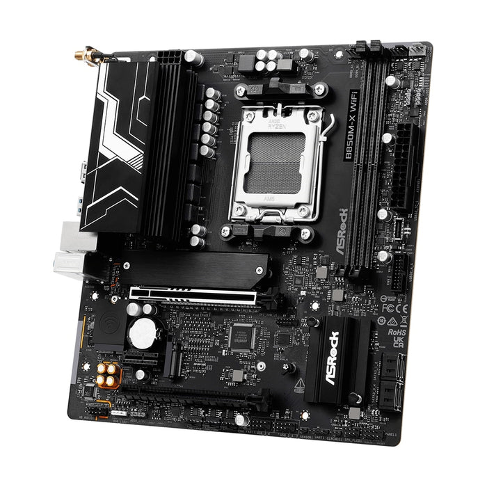 ASRock B850M-X WiFi AMD AM5 Socket Motherboard, Micro-ATX, 2x DDR5 Slots, 2x M.2 Sockets, 1x USB-C Port, 2.5GbE LAN, Wi-Fi 6E, 1x DisplayPort / 1x HDMI Port-Motherboards-Gigante Computers