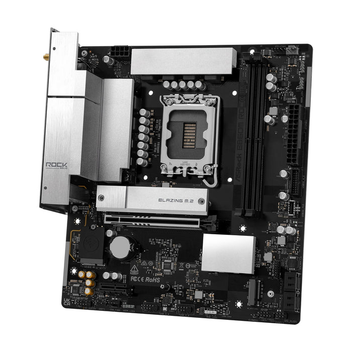 ASRock B860M Rock WiFi Intel 1851 Socket Motherboard, Micro-ATX, 2x DDR5 Slots, 2x M.2 Socket, Fitted I/O Shield, 2.5GbE LAN, Wi-Fi 6E, 1x DisplayPort / 1x HDMI Port-Motherboards-Gigante Computers