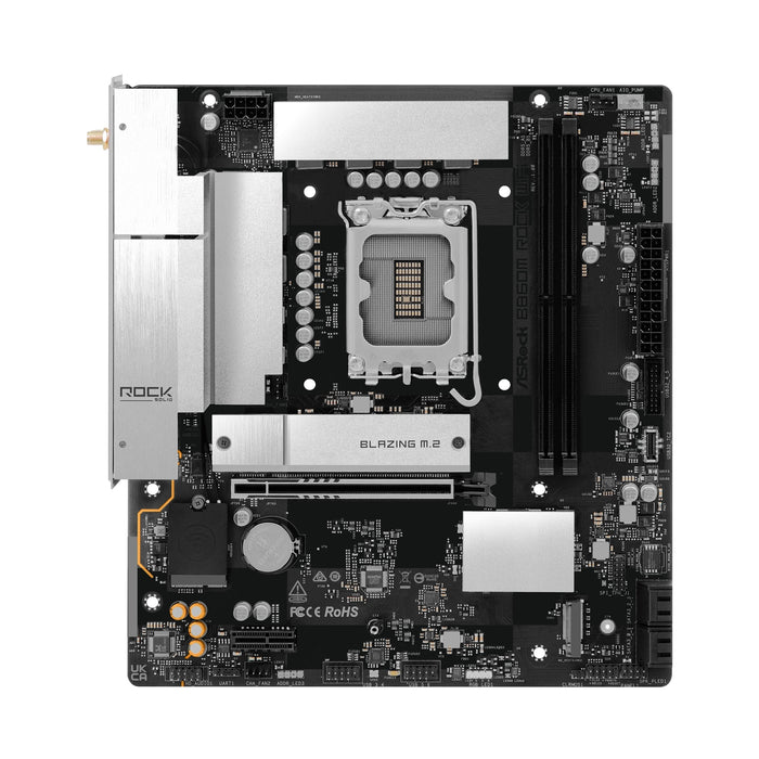 ASRock B860M Rock WiFi Intel 1851 Socket Motherboard, Micro-ATX, 2x DDR5 Slots, 2x M.2 Socket, Fitted I/O Shield, 2.5GbE LAN, Wi-Fi 6E, 1x DisplayPort / 1x HDMI Port-Motherboards-Gigante Computers