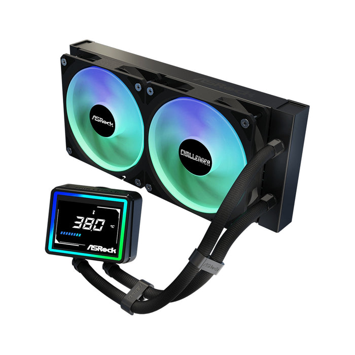 ASRock Challenger 240 Digital AIO Liquid CPU Cooler, 240mm Radiator, Dual 120mm PWM ARGB Fans, 3" Digital Display, Intel LGA1700/1851 & AMD AM5/AM4 Compatible-Fans-Gigante Computers