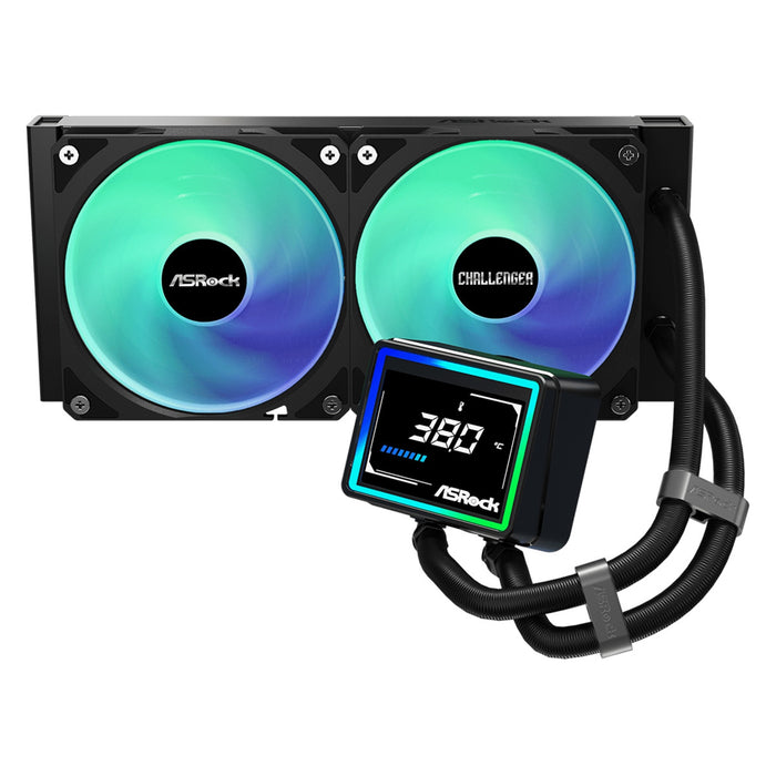 ASRock Challenger 240 Digital AIO Liquid CPU Cooler, 240mm Radiator, Dual 120mm PWM ARGB Fans, 3" Digital Display, Intel LGA1700/1851 & AMD AM5/AM4 Compatible-Fans-Gigante Computers