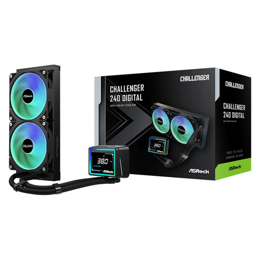 ASRock Challenger 240 Digital AIO Liquid CPU Cooler, 240mm Radiator, Dual 120mm PWM ARGB Fans, 3" Digital Display, Intel LGA1700/1851 & AMD AM5/AM4 Compatible-Fans-Gigante Computers
