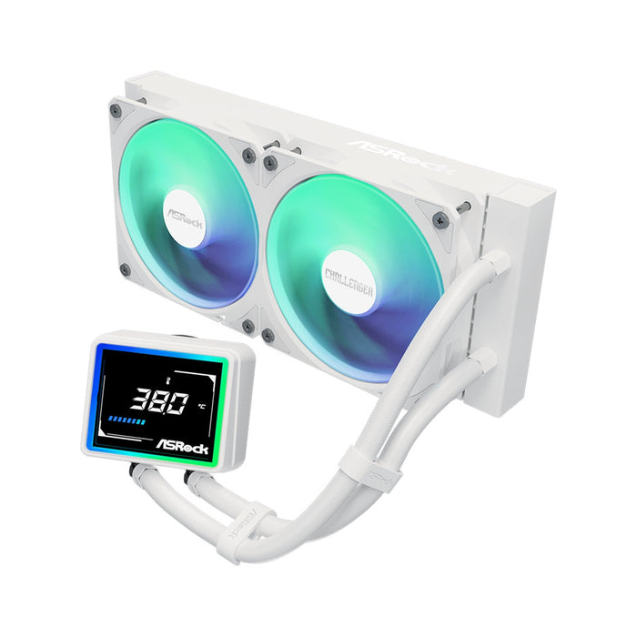 ASRock Challenger 240 Digital AIO Liquid CPU Cooler, 240mm Radiator,White, Dual 120mm PWM ARGB Fans, 3" Digital Display, Intel LGA1700/1851 & AMD AM5/AM4 Compatible-Fans-Gigante Computers